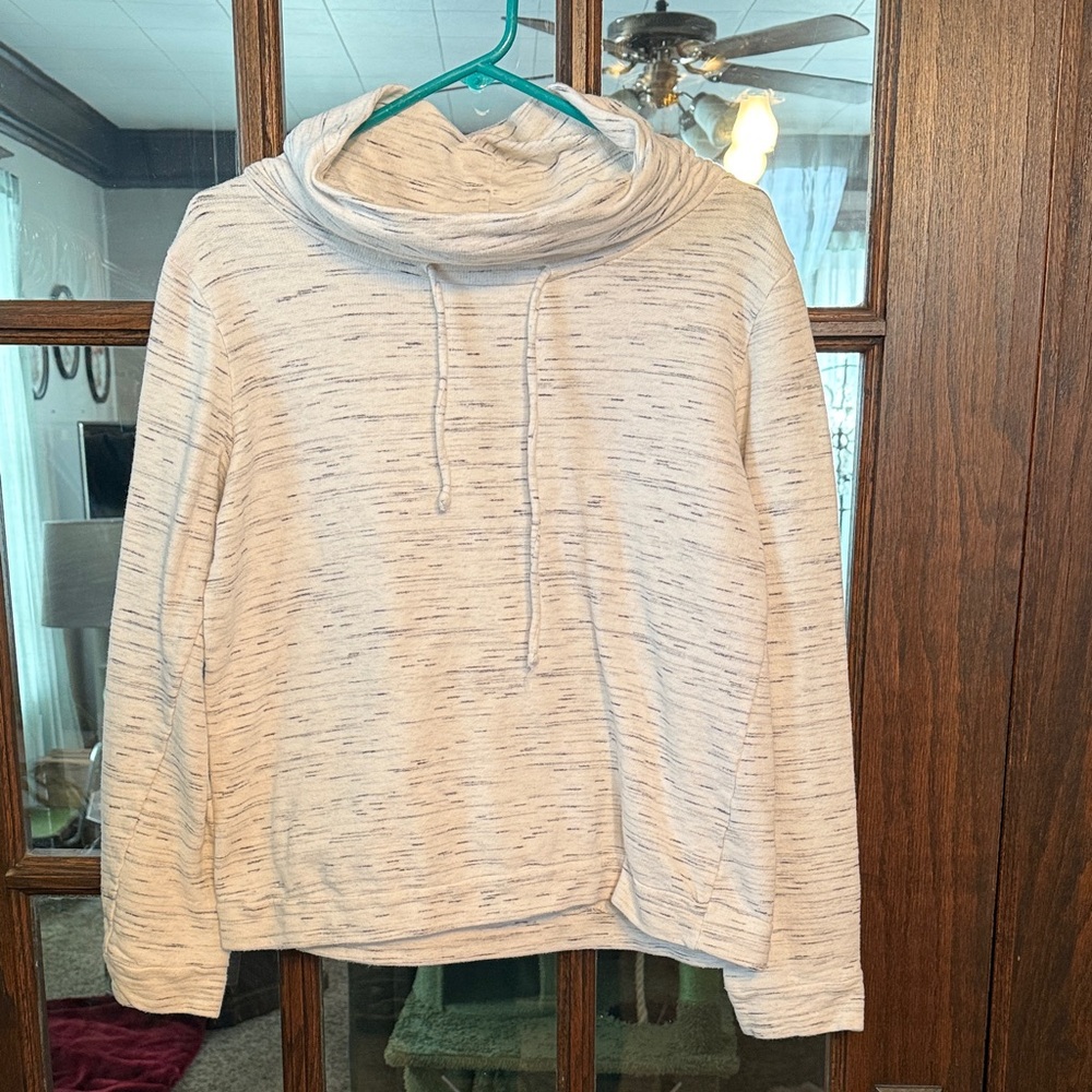 Loveappella Women White Gray Space Dye Cowl Neck Sweatshirt Pullover W7058M352 L